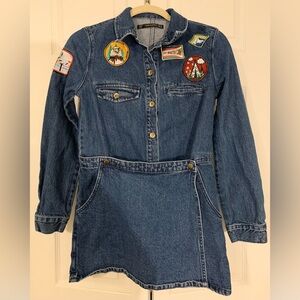 Zara Denim Skort Shorts Jumpsuit with Patches XS